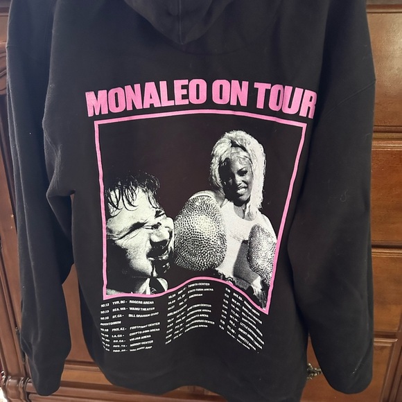 Monaleo On Tour Black Hoodie with Boxing Gloves Graphic and tour dates on back. - Picture 6 of 8